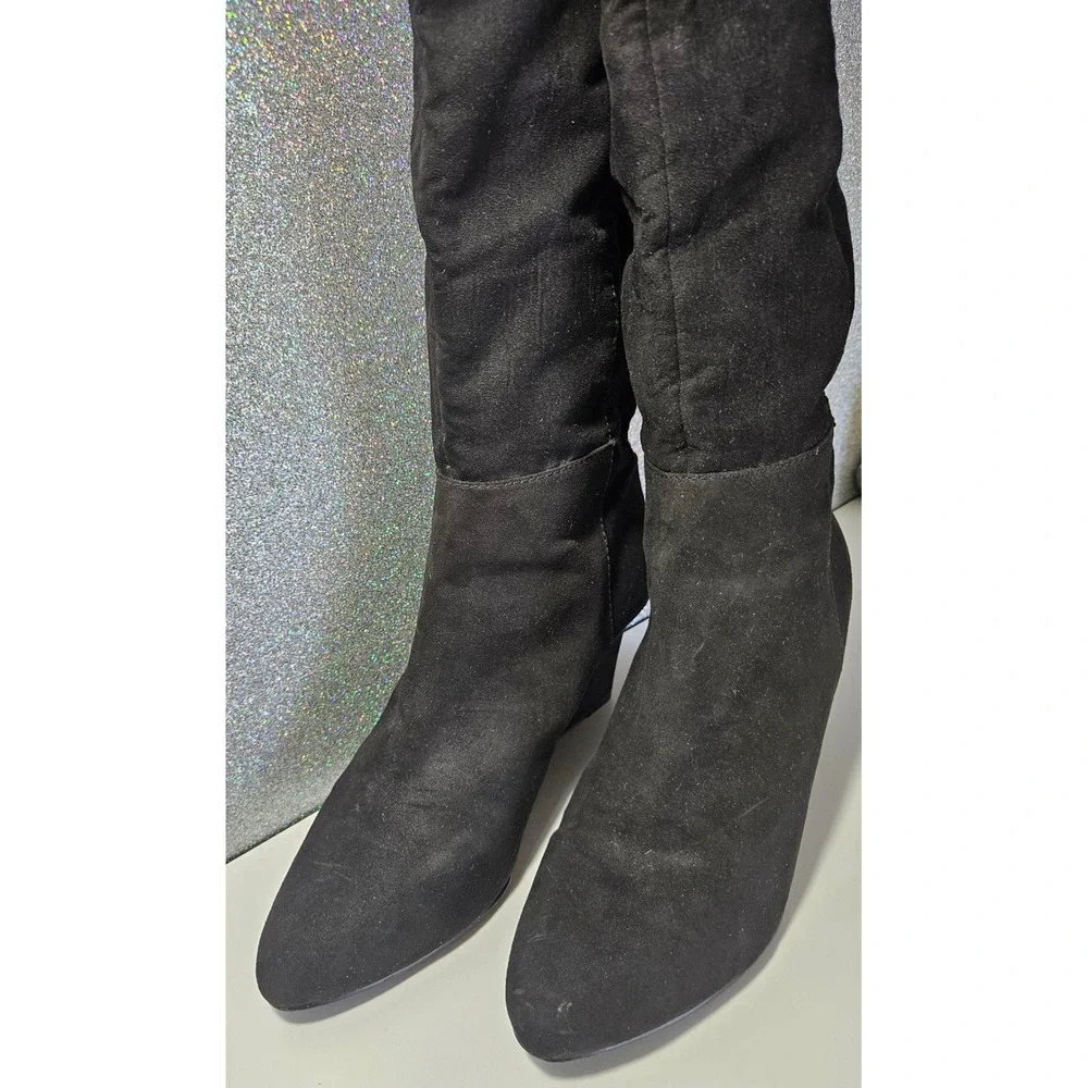 Nine West Black Suede Over The Knee Wedge Boots Women's 11 M